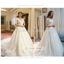 Lace Appliqued Sweetheart Neckline Half-sleeve Mermaid Wedding Dress With Chapel Train